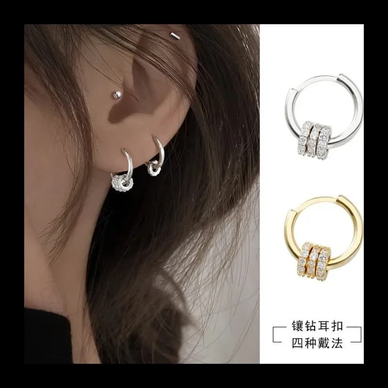 Orecchini a cerchio piccolo multiuso con diamanti, orecchini da donna, fibbie per le orecchie, orecchini, nuovo stile trendy 2021 Tem