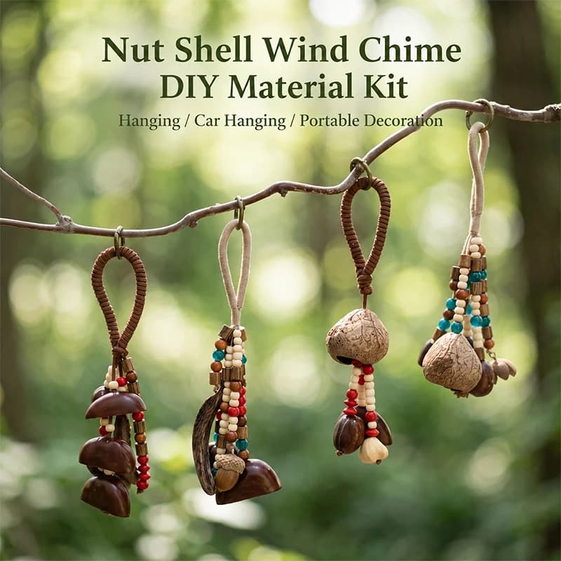 DIY Nut Shell Wind Chime Material Kit Handmade Forest Bell Hanging Ornament Wooden Bead Car Home Decoration Handcraft Gift