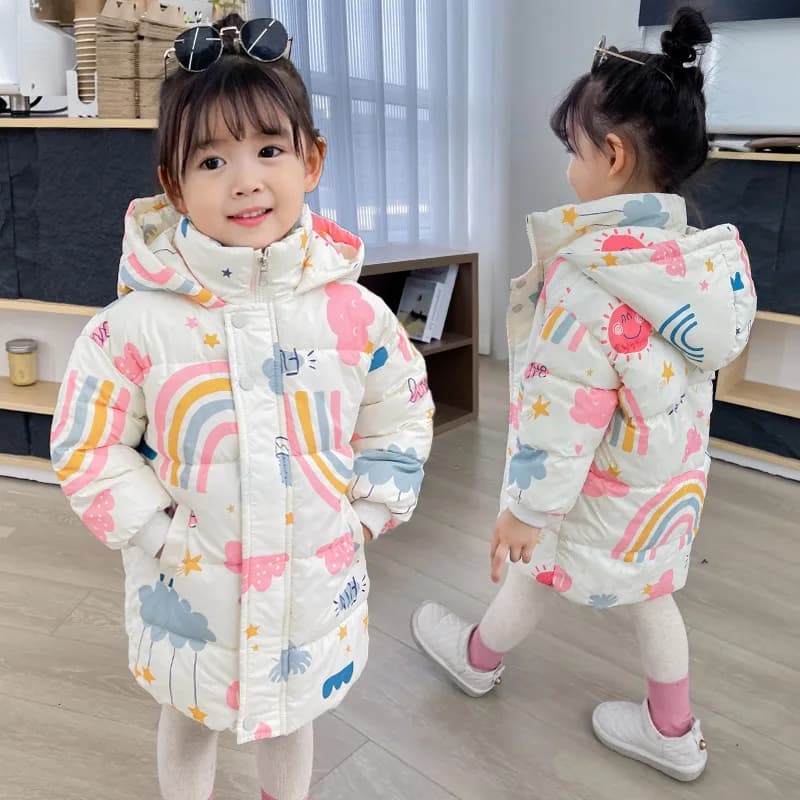 Nuove ragazze Ragazzi Piumino Cappotti invernali Vestiti per bambini Giacca a vento con cappuccio Cappotto per bambini 2-7 anni Capispalla caldo in cotone
