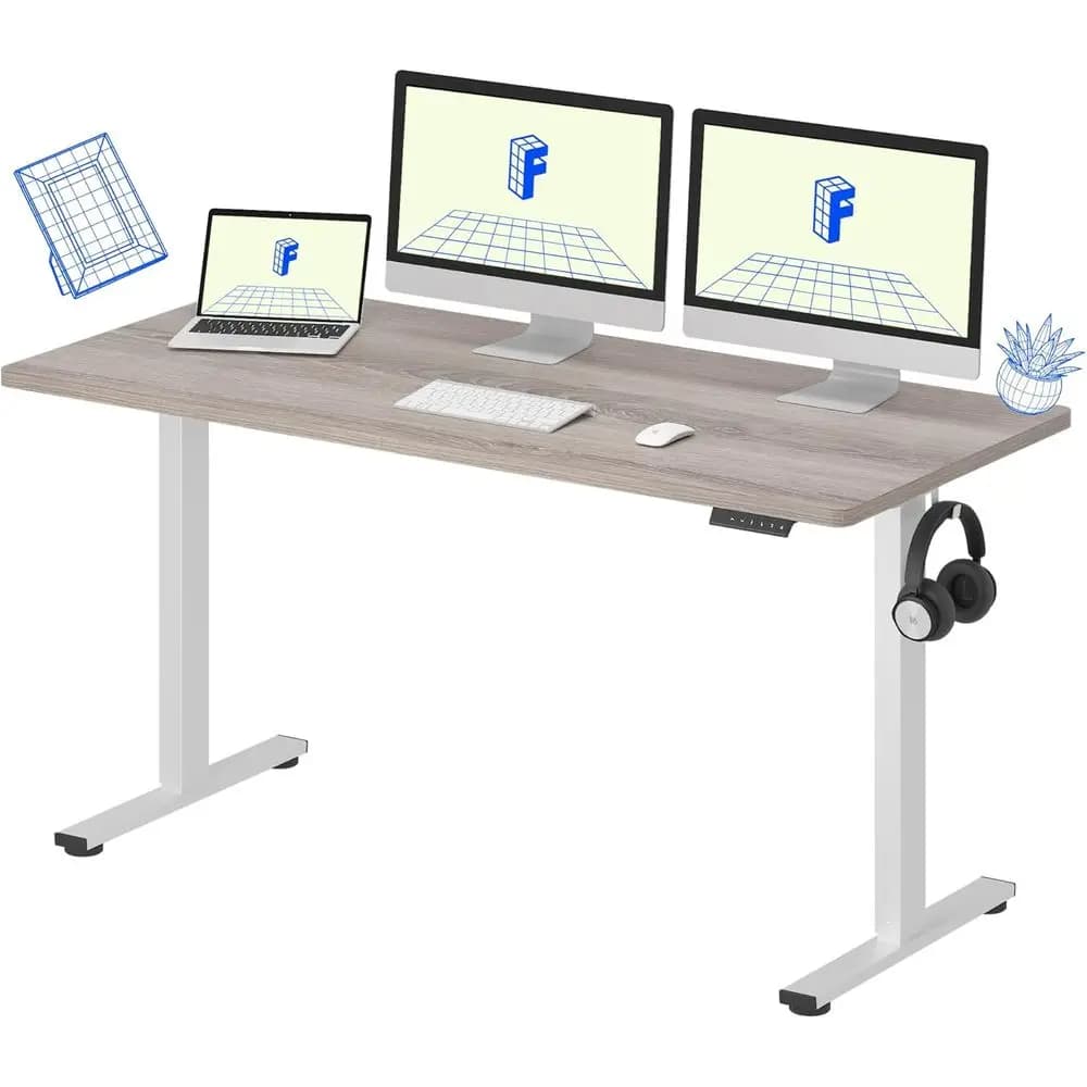 Electric Desk Adjustable in Height 60x24, Laminated Top Thick 1 Inch, Easy Assembly for Home Office and Multi-Monitor Use, Grey Wood
