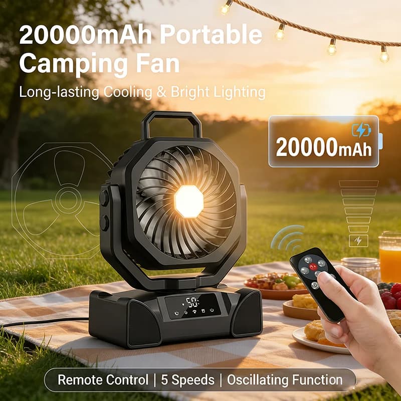 Ventilatore da Tavolo con Luce, Ventilatore da Campeggio Ricaricabile Portatile, Circolatore d'Aria Wireless, Ventilatore Elettrico da Soffitto con Power Bank e Illuminazione LED