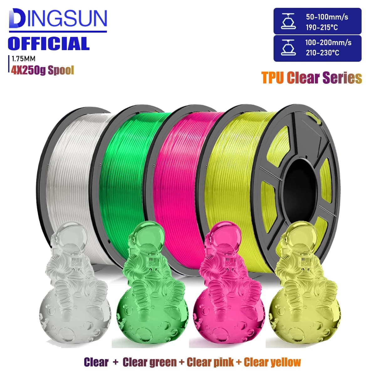 High‑Speed 95A Flexible TPU 3D Printer Filament 1.75mm, 200g/250g/500g/1000g, Dimensional Accuracy ±0.03mm