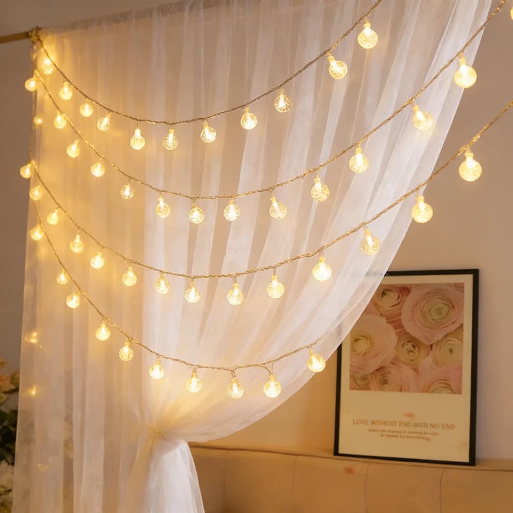 Luci a stringa a LED a bolle a batteria, luci fatate per matrimoni, bagliore dorato per feste, Capodanno, decorazioni per interni