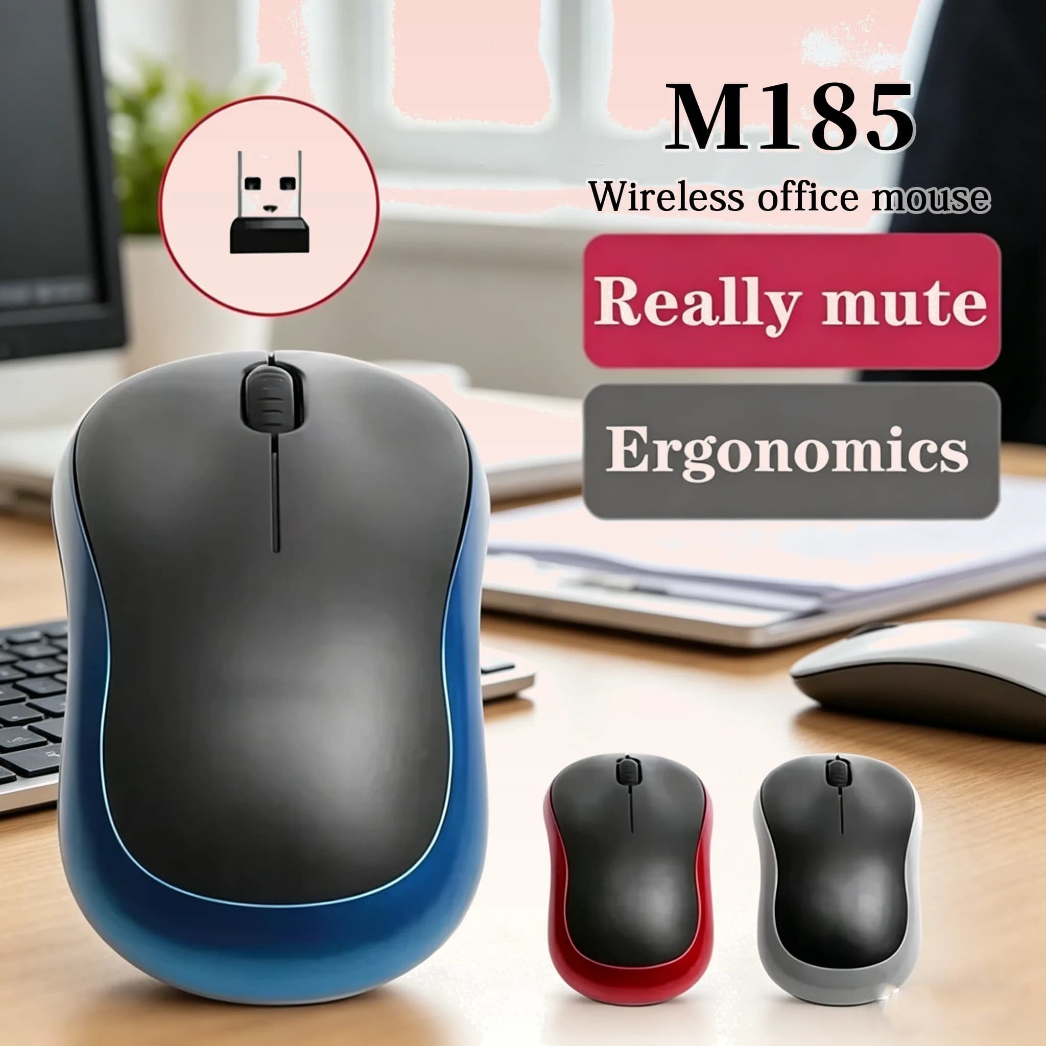 New M185 Mini Wireless Mouse 1000DPI Ergonomic 2.4GHz Portable USB Receiver for PC Laptop
