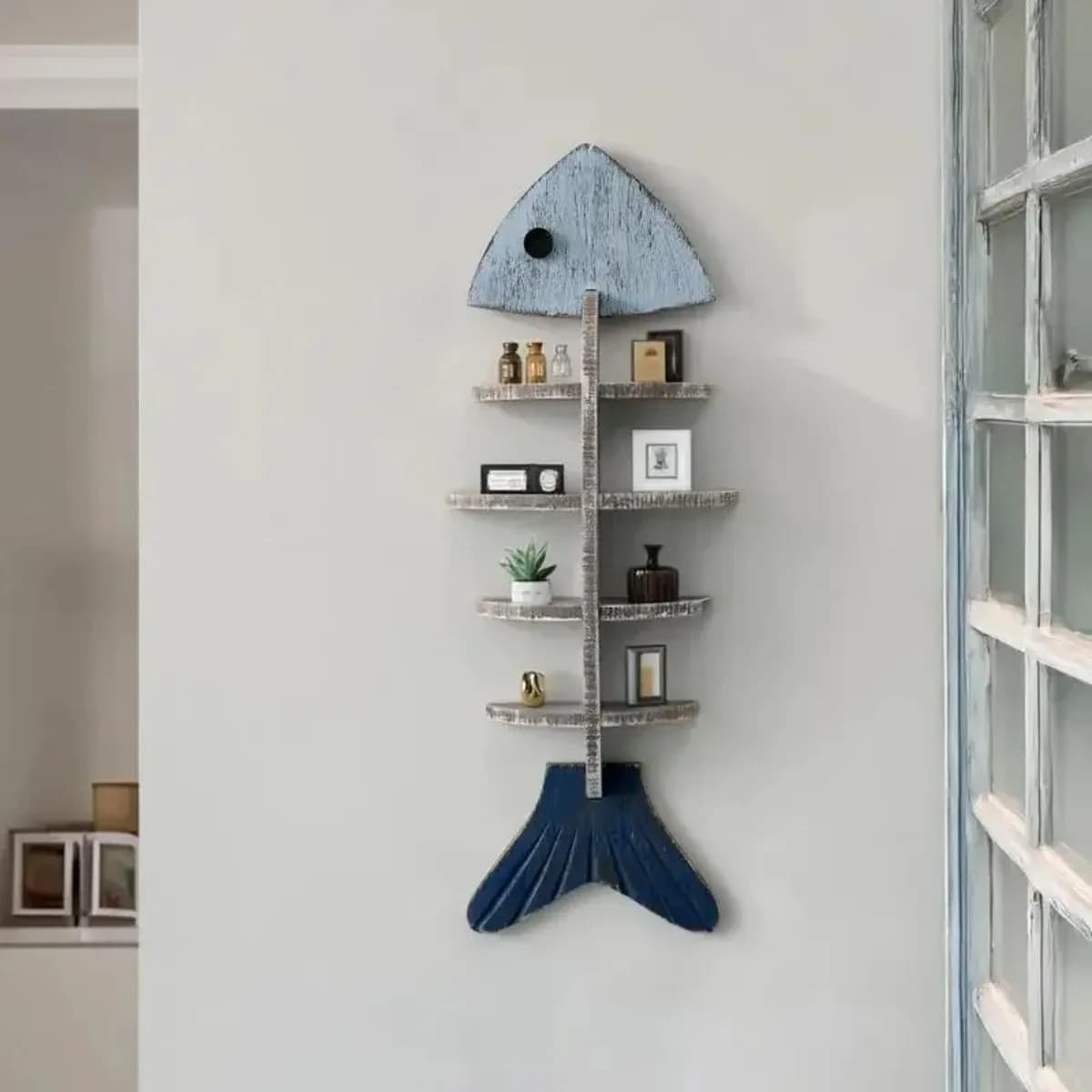 Wall Shelf Decor Wooden Floating Shelf Wall Mounted Organizer Coastal Rustic Home Decor Display Rack Living Room