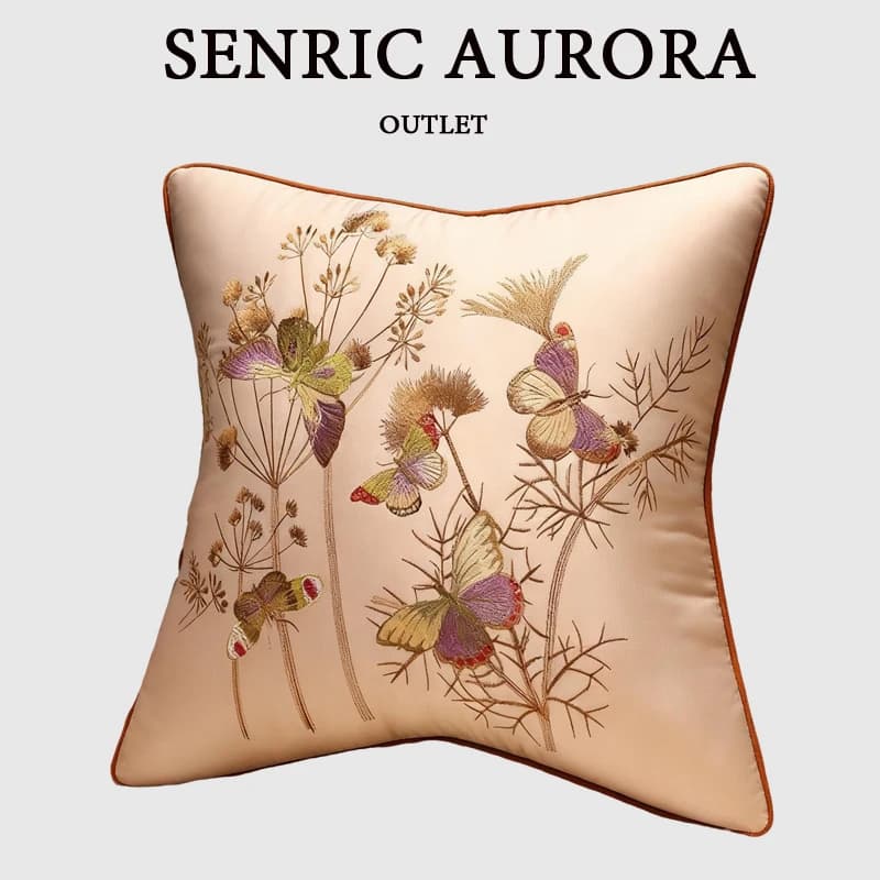 Fodera per cuscino in seta Farfalla ricamata classica Arte orientale Federa in broccato di lusso di lusso per divano letto