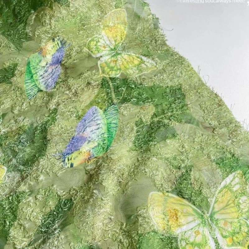 50x145cm Green Butterfly Jacquard Fabric DIY Hair Accessory Dress Cheongsam Fabric Print Handcrafted Designer Fabric