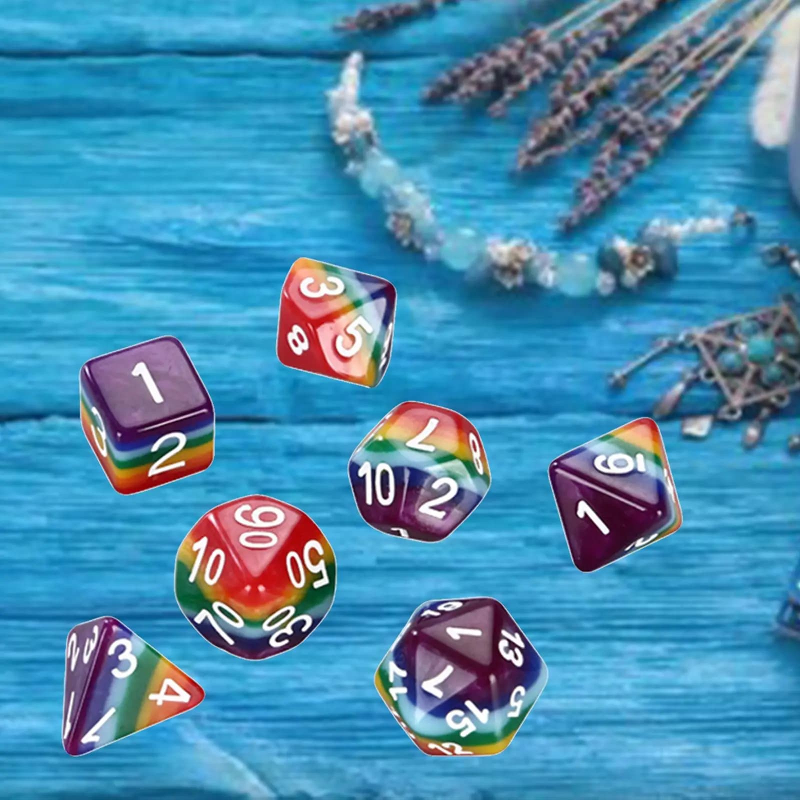 Set di dadi poliedrici da 7 pezzi colori arcobaleno dadi multifacciali D4 D6 D8 D10 D12 D20 Acces da gioco da tavolo per giochi da tavolo