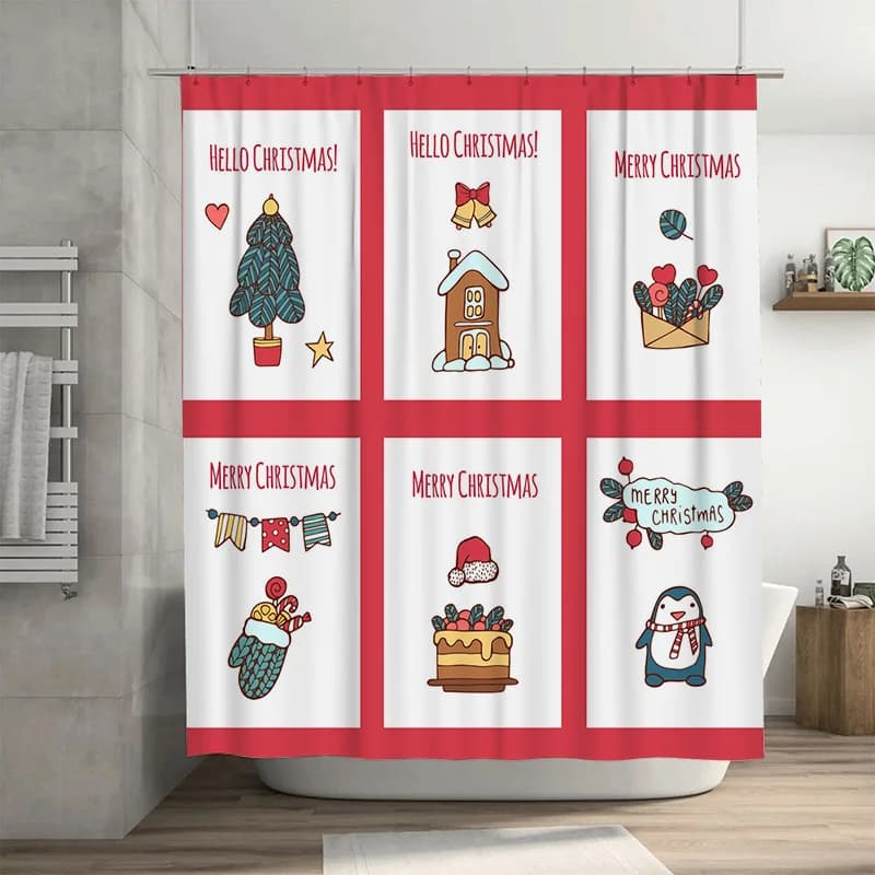 TU Tenda da doccia natalizia Vacanza festiva Decorazioni per il bagno Renna Pupazzo di neve Modello Tessuto impermeabile Decorazioni per la casa di Natale Regalo