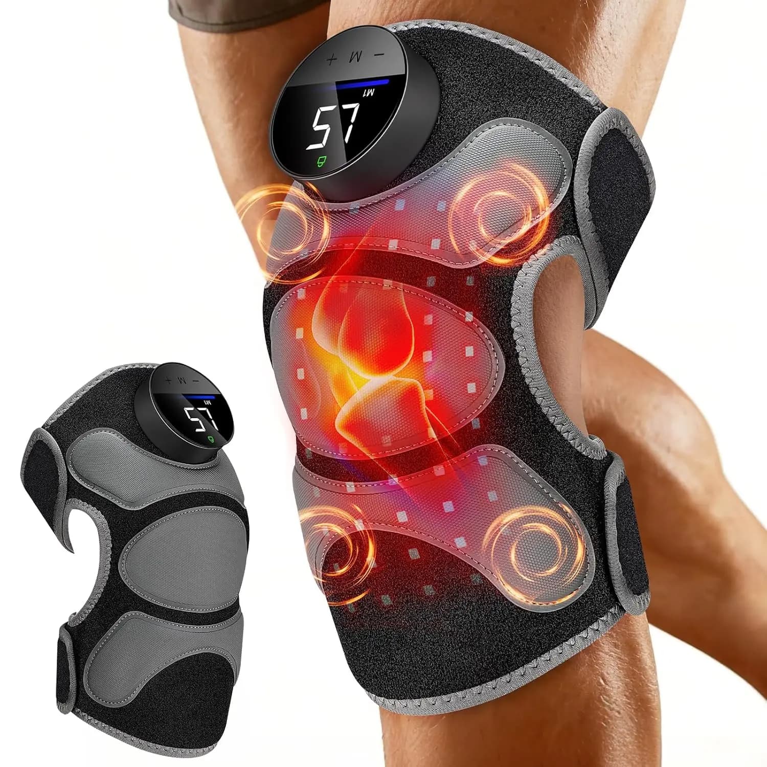 Supporto per Ginocchio con Terapia a Luce Rossa, Calore e Vibrazione - Massaggiatore Senza Fili per Alleviare il Dolore a Ginocchio, Gomito e Spalla