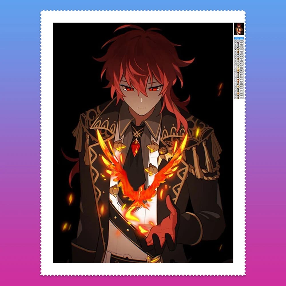 Genshin Impact Diluc 5D Diamond Painting Kit Comic Style Mosaic Poster Full Square/Round Gem Embroidery Gift for Kids Room Decor