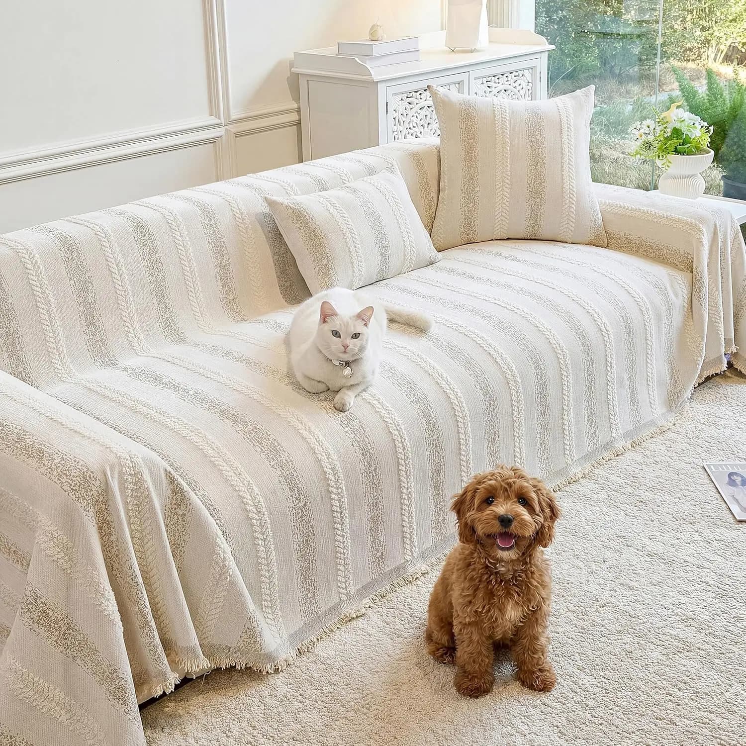 Cane Lavable Covers, 2 Seat Sofa Rear Anti-Slip Protection in Beige (71x150)