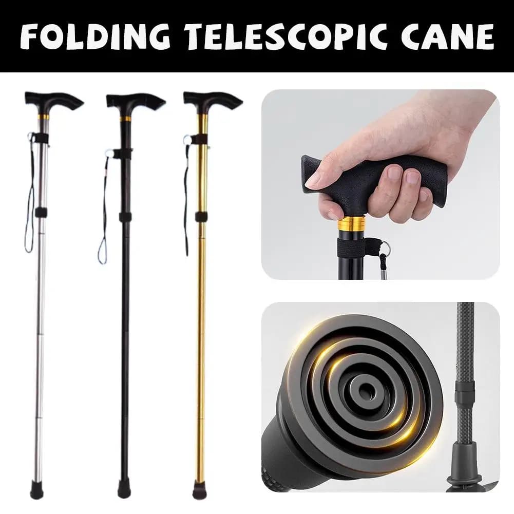 Bastone da passeggio pieghevole telescopico portatile, robusto bastone da trekking in alluminio, stampella antiscivolo e ammortizzante per anziani