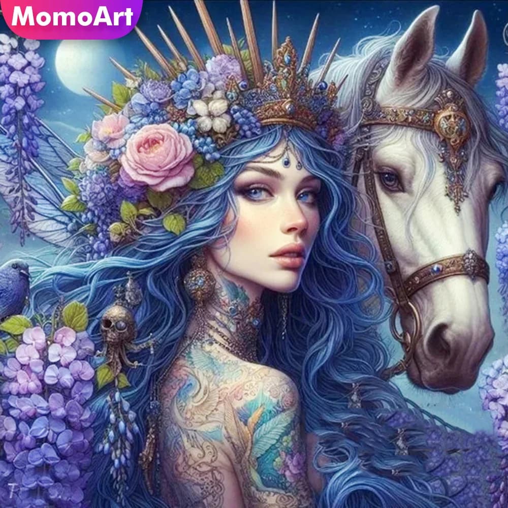 Momoart Donna Pittura Diamante Ritratto Pieno Quadrato Rotondo Diamante Mosaico Cavallo Animale Ricamo Ricamo Artigianato