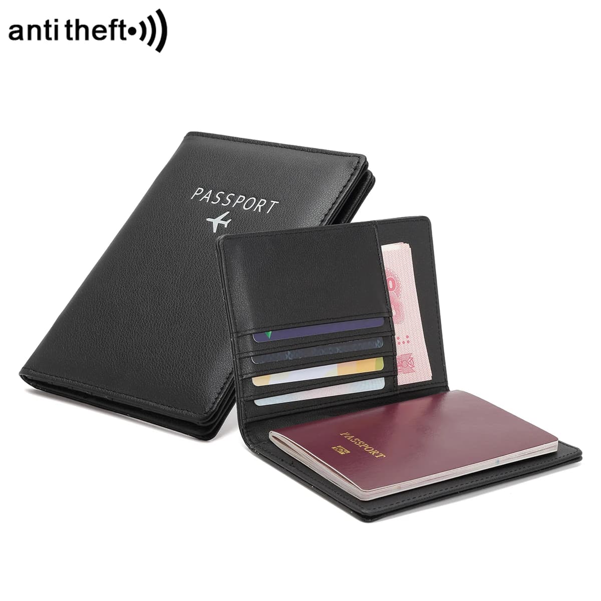 Borsa per documenti con spazzola antifurto RFID, porta passaporto, biglietto, porta carte di credito, multifunzionale, per viaggi all'estero