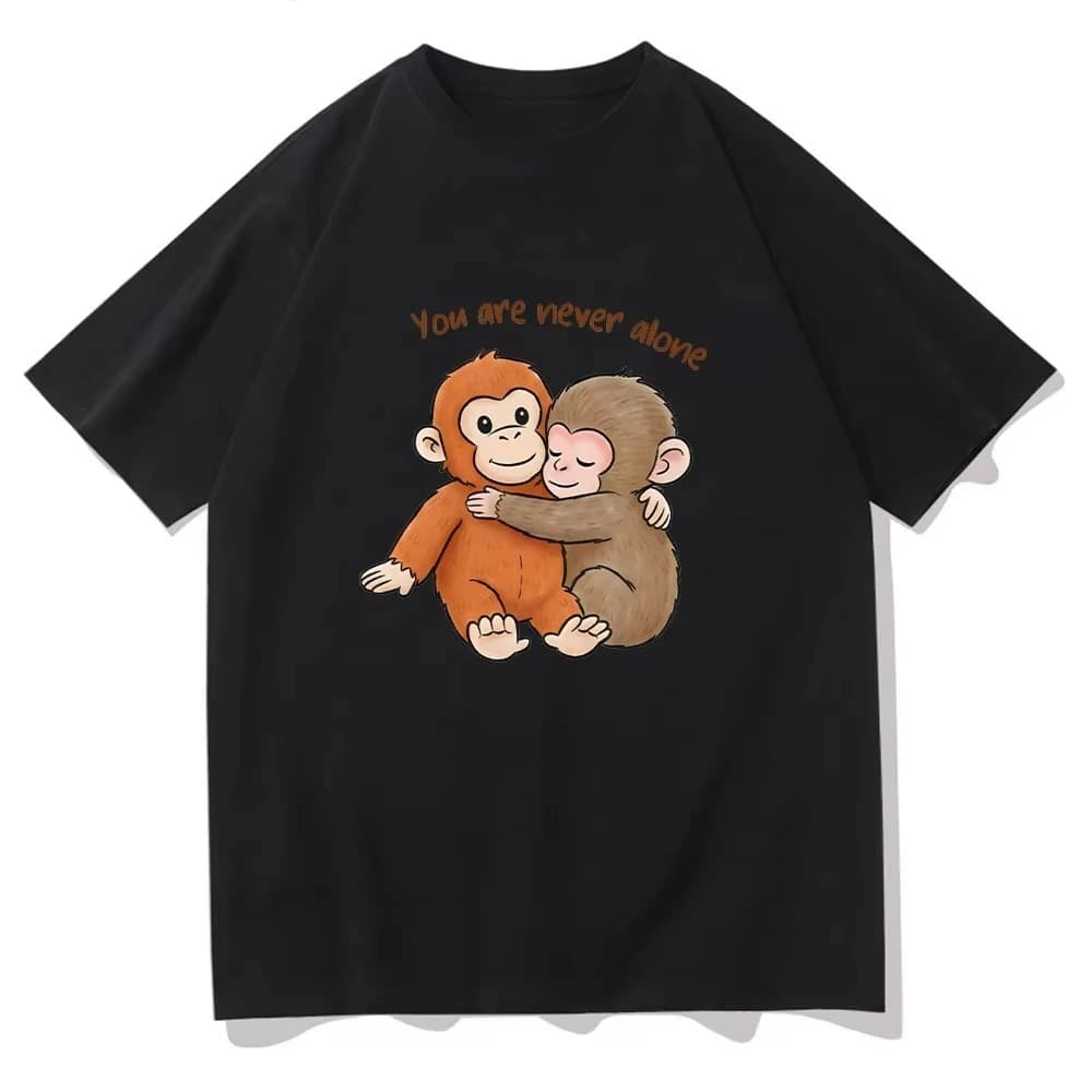 T-shirt Punch Monkey con Grafica di Simpatico Scimmietto con Peluche, Regalo Emozionale per Amanti degli Animali, Top in Puro Cotone per Donne e Uomini
