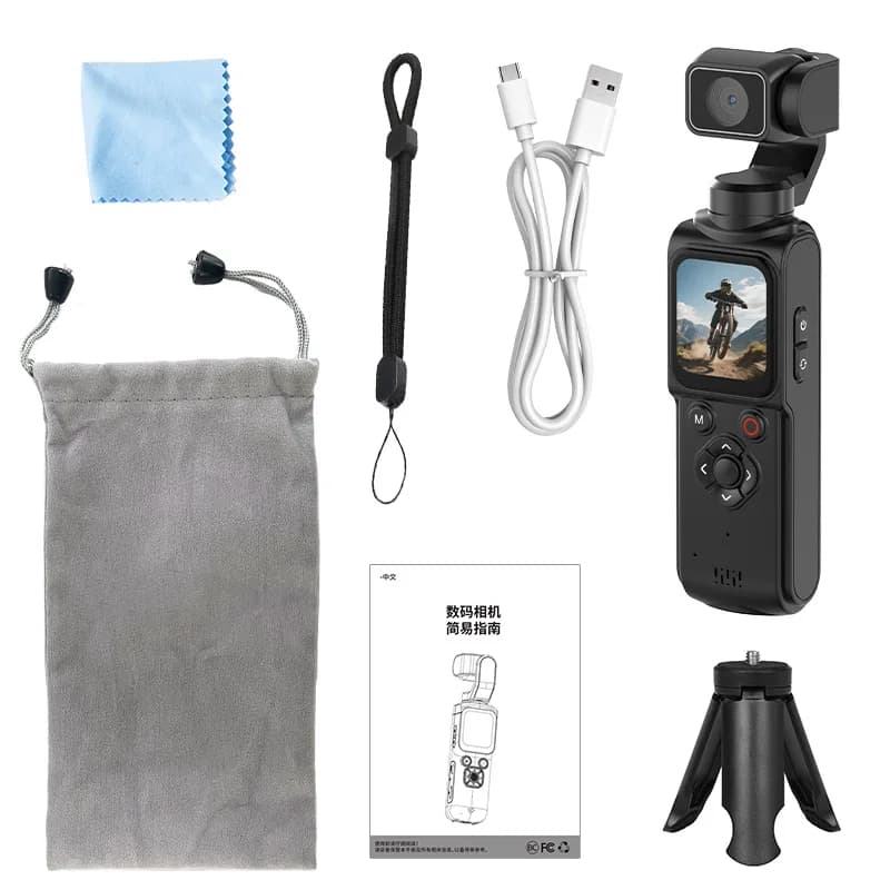 4K HD Pocket Action Camera 1.69-inch LCD Display Screen 270° Rotatable Wifi Vlog Recorder with ELS Anti-Shake for Bicycle Travel