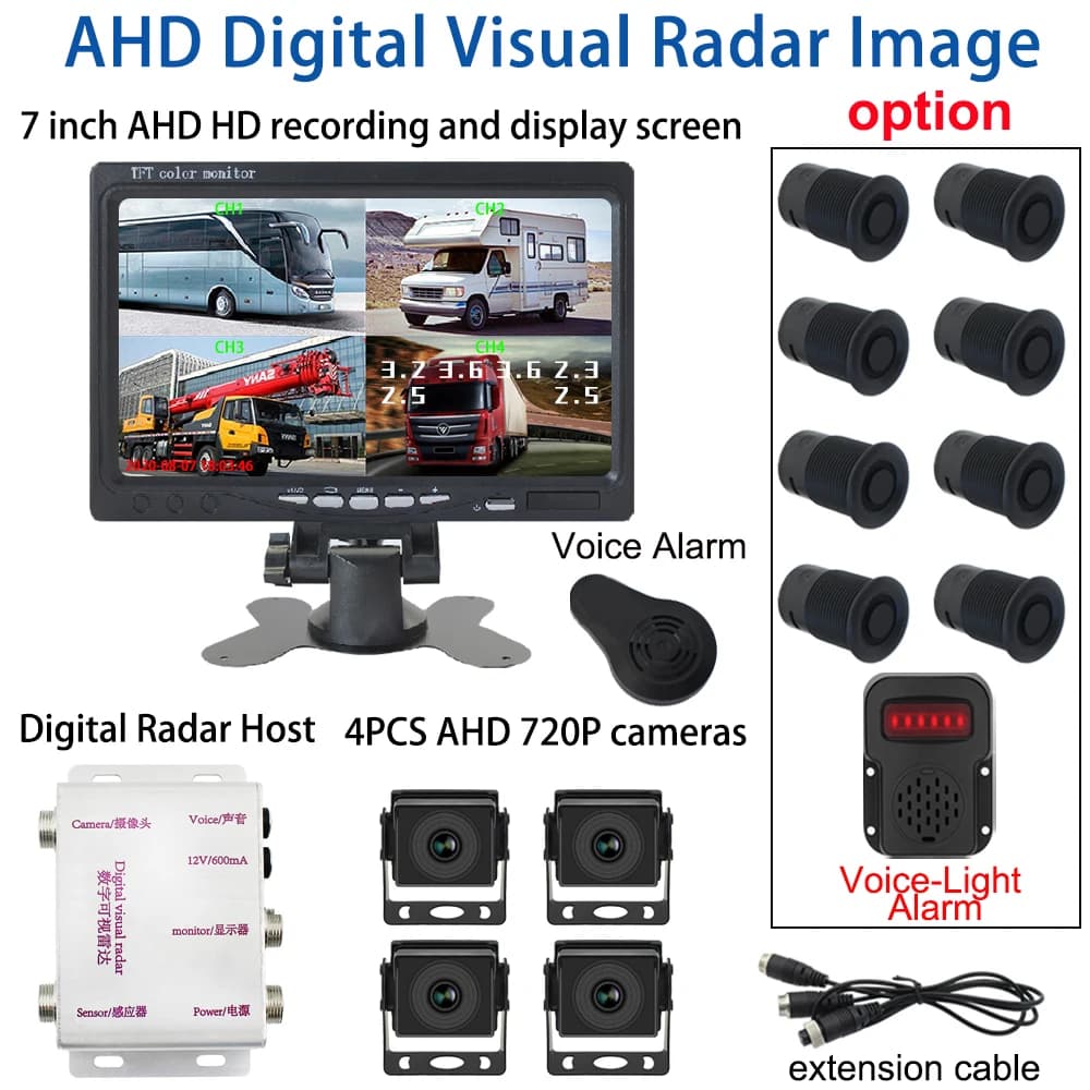 Sistema radar per auto 4CH con rilevatore di registrazione video per assistente di guida progettato per Big Truck 4 telecamere AHD per acquisizione video