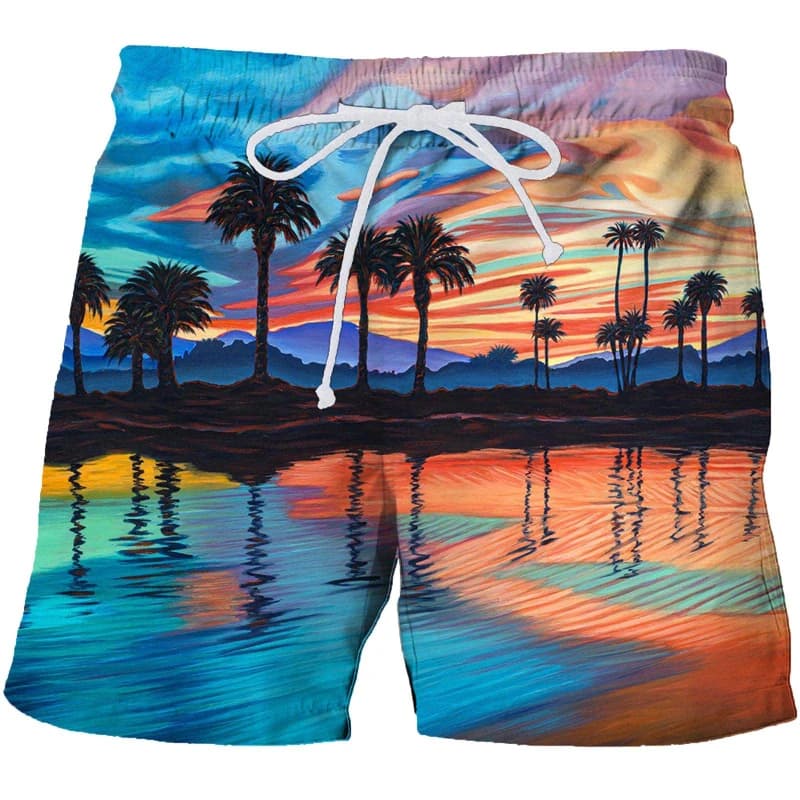 Pantaloncini da spiaggia da uomo nuovi estivi Moda vacanza hawaiana Casual Street Short Pantaloncini da surf stampati con palme 3D Costume da bagno da uomo