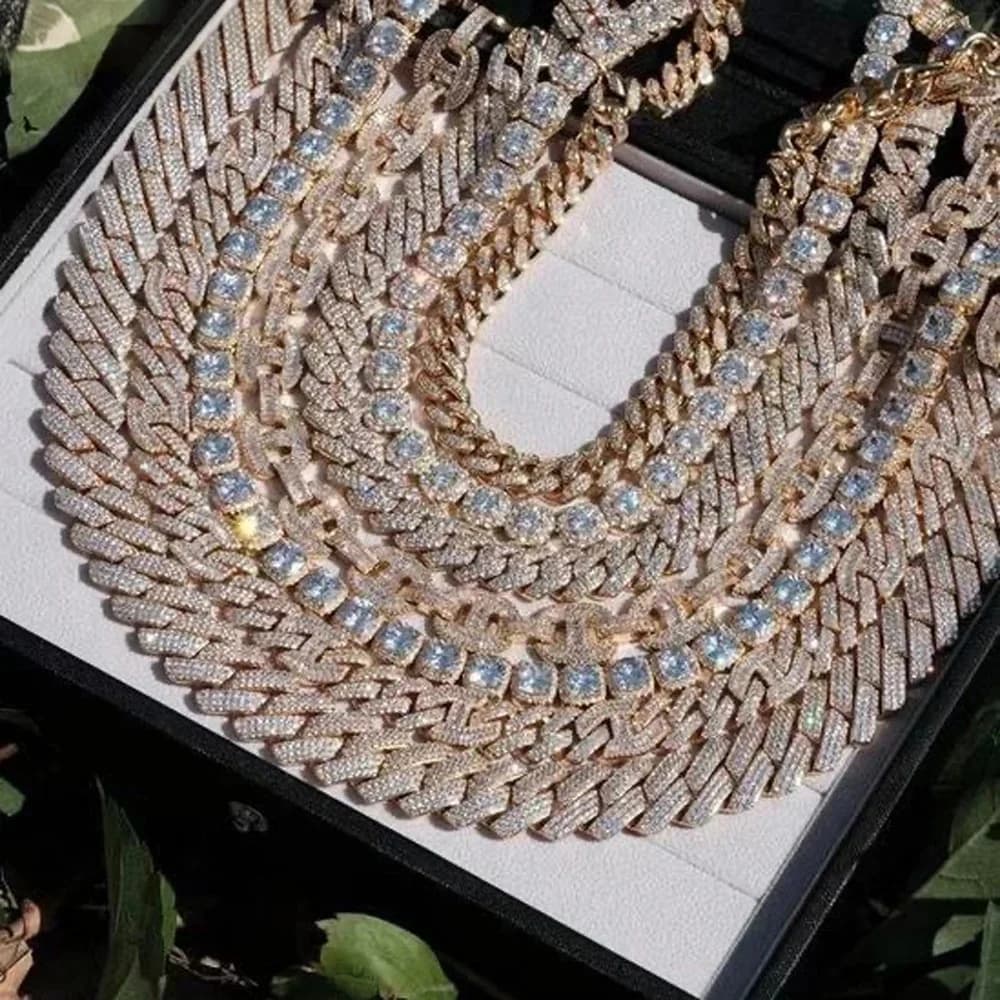 New Iced Out Bling 19mm Cuban Chain Necklace Two Tone Color Rectangle CZ Cubic Zirconia Miami Necklaces Men Hip Hop Jewelry