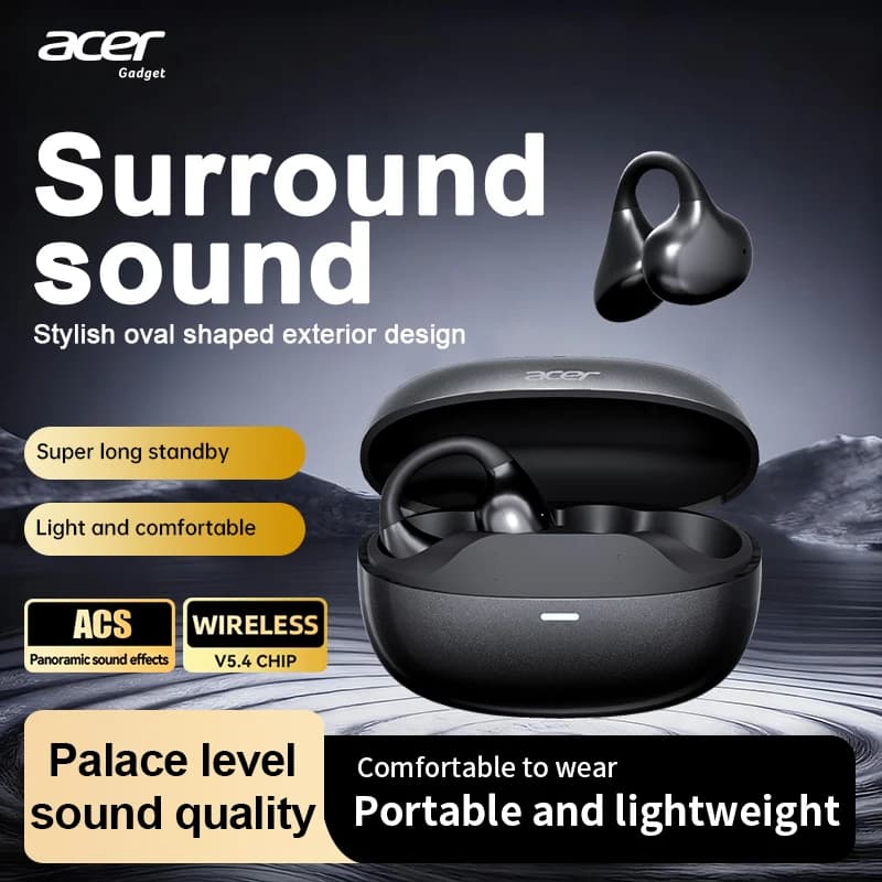 Acer Ohr629 New Bluetooth headphones wireless clip-on 2025 Calls with noise deletion Hifi Stereo high definition Touch Volume control Ergonomic design Safe fit for a sports wear Race Cycling