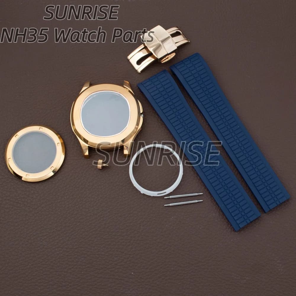 42mm Stainless Steel NH35 Case Sapphire Glass Rubber Strap For Mod AQUANAUT Nautilus NH34/NH35/NH36/NH38 Movement Men Case Parts