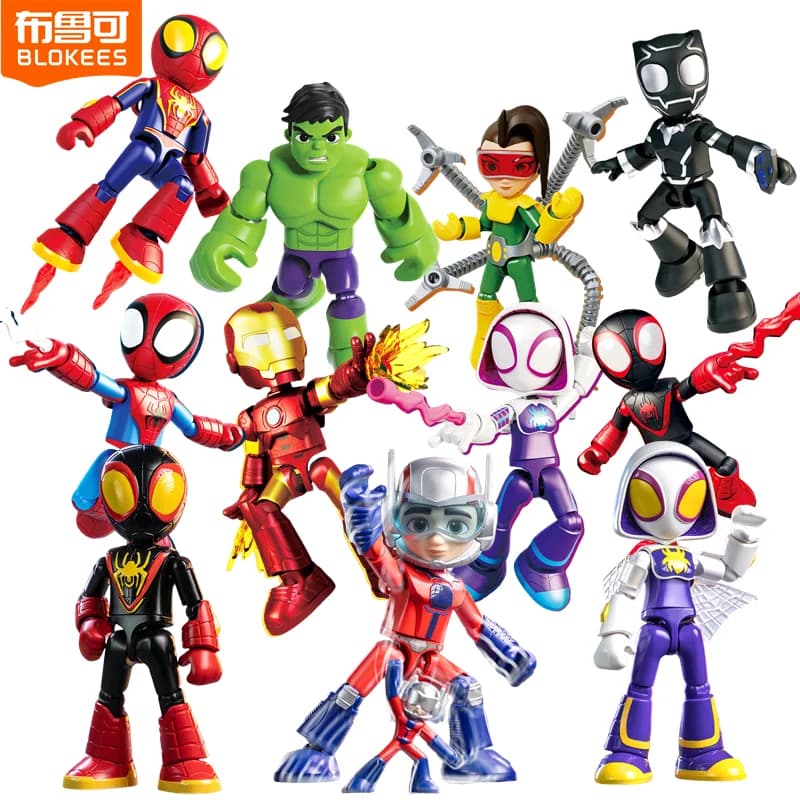 Original Blokees The Amazing Spider-Man Miles Morales Gwen Black Panther Action Figure Blind Box Anime Model Doll Kids Toy Gifts