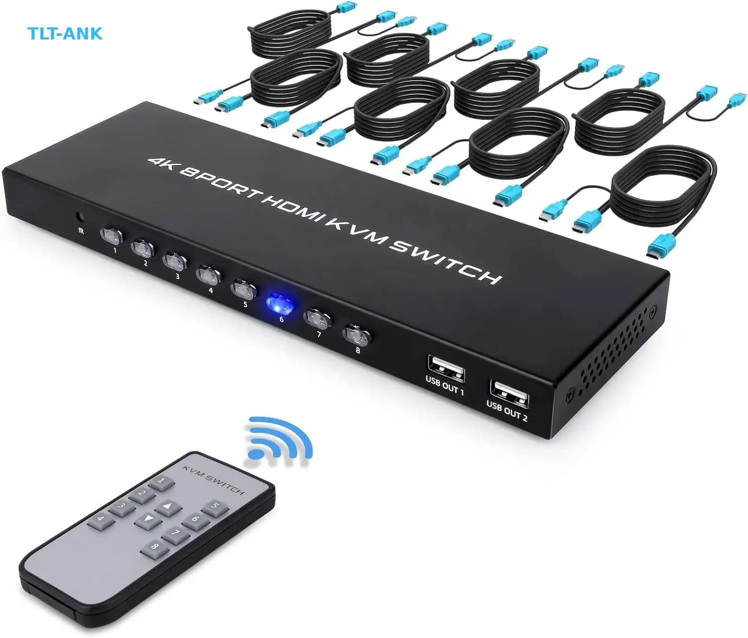 HDMI KVM Switch 8 Ports 4K 30Hz, HDMI KVM Video Switch from Rack, Console 8 in 1 Out + Set of 8 Cables