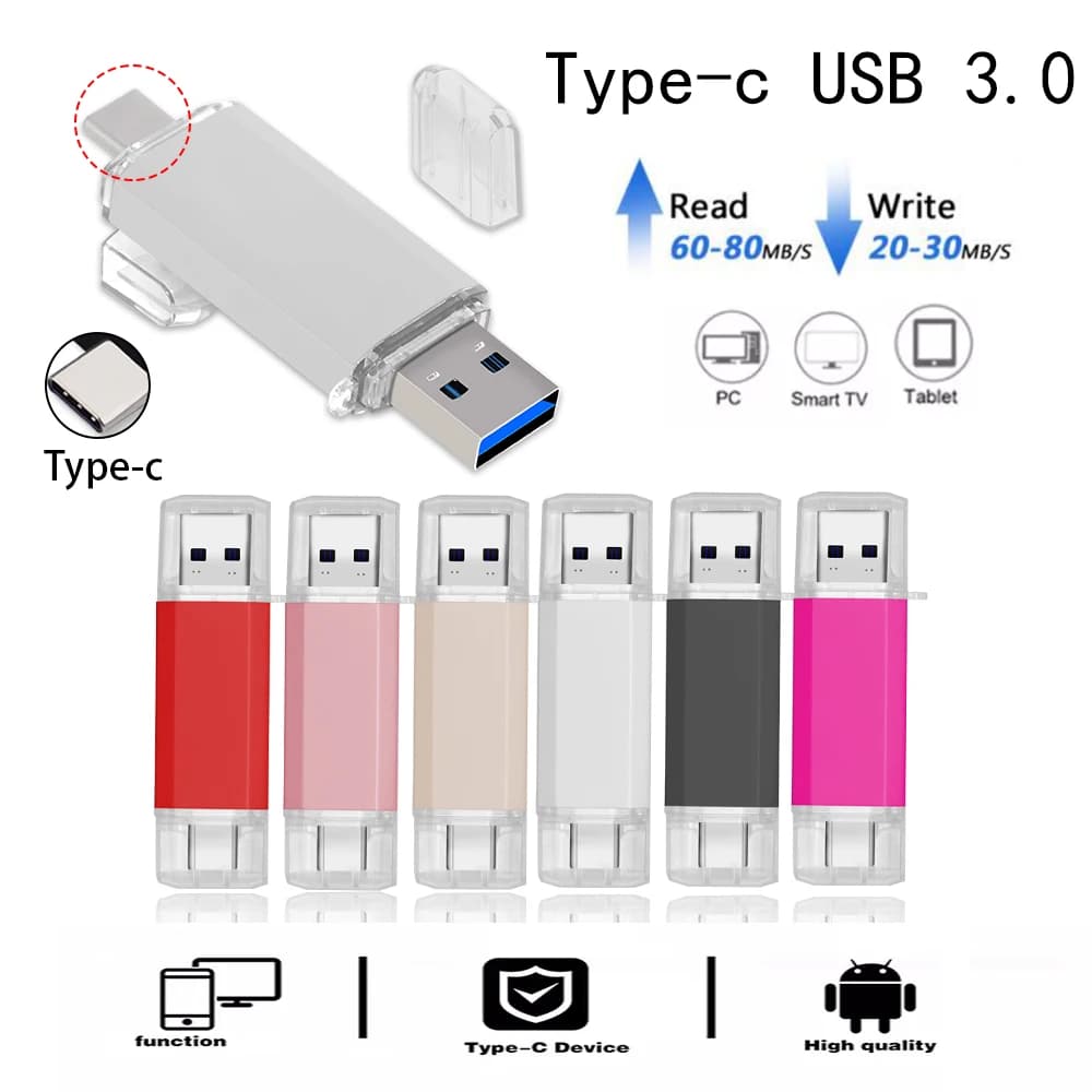 UBS 3.0 OTG USB Flash Drive 64GB Pen Drive 3 in 1 tipo C e Micro USB Stick 3.0 Flash Drive 64GB 128GB Pendrive 256GB 512GB