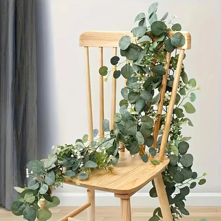 1 pc artificial eucalyptus leaves garland of green plants fake spring vines with white flowers berries for party decoration at wedding home