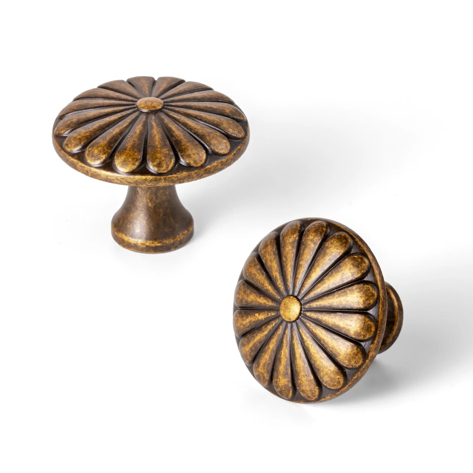 Pomelli per mobili in ottone antico Goo-Ki, pomelli per cassetti in lega di zinco da 1,3 pollici (34 mm) con struttura floreale irradiante