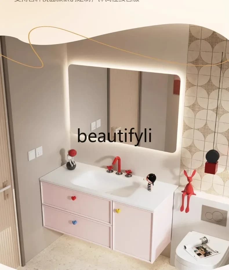 ssK178 ss25 ss25 Pure acrylic integrated basin cream wind dopamine solid wood paint smart bathroom cabinet customization