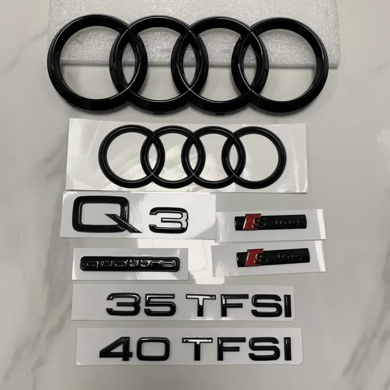 AUDI Q3 4 Anello Logo ABS Nero 2021 Cofano Auto Griglia Anteriore Baule Posteriore Emblema Distintivo Adesivo Quattro Sline Q3 Accessorio refit