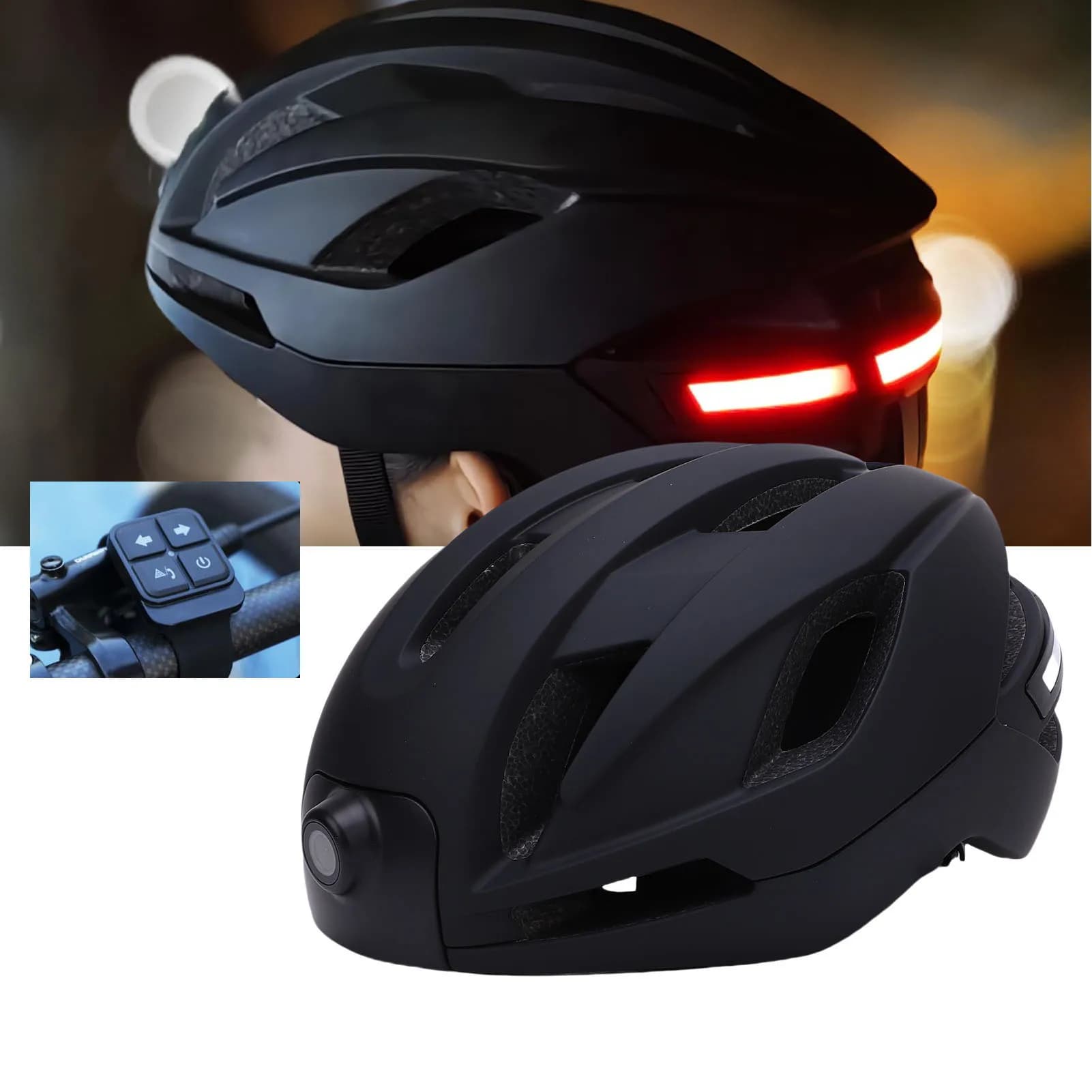 Casco da Ciclismo Intelligente con Telecamera HD 1080P, Lettore Musicale WiFi, Luce Posteriore Antiurto e Indicatori di Direzione per il Ciclismo