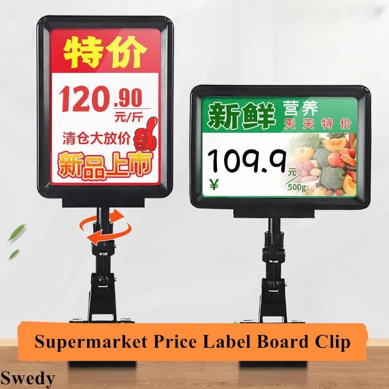 5 Pezzi A5 Supermercato Girevole in Plastica Pop Sign Holder Clip Merchandise Prezzo Etichetta Carta di Carta con Cornice per Poster