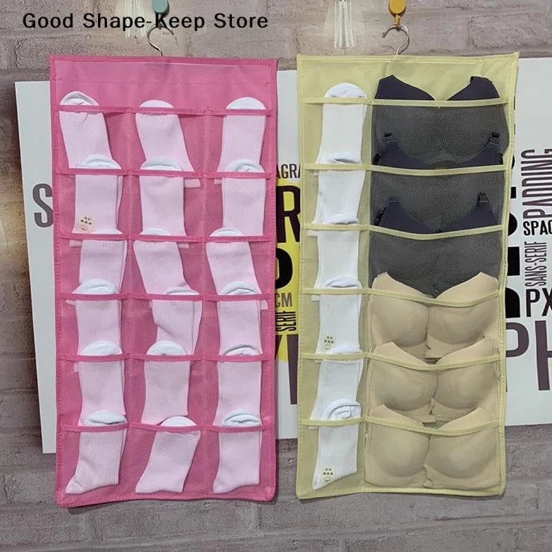 dailyUnderwear Storage Hanging Organizer Bag with 18 Compartments Foldable Design for Socks Scarves Ties Closet Bedroom