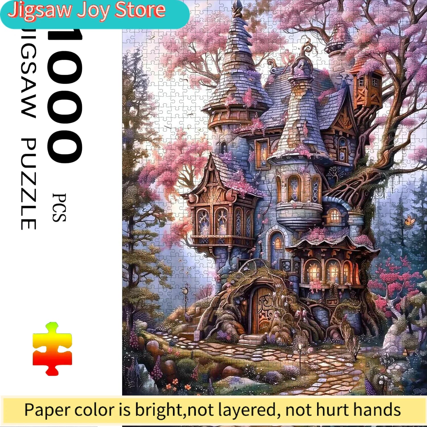 Puzzle Casa sull'Albero Rosa Sognante - Puzzle in Cartone Grande e Resistente 70cm X 50cm con Design Vivace, Ideale per Giochi di Famiglia