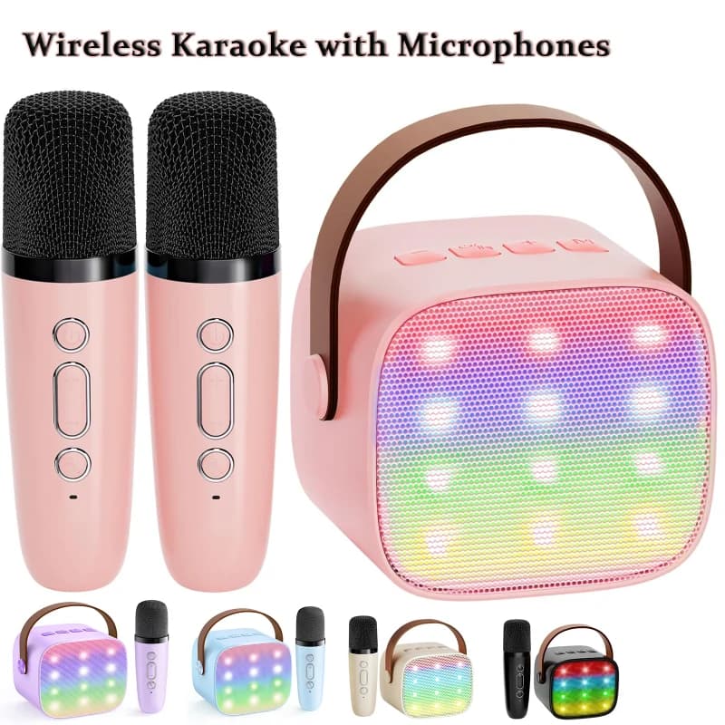Mini macchina per karaoke Altoparlante portatile Bluetooth 5.3 PA con doppi microfoni wireless Home KTV per regalo di canto per la famiglia a casa
