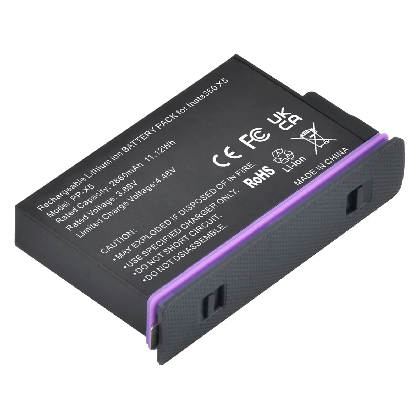 2860 mAh PP-X5 camera batteries for Insta360 X5, fast charger for Insta 360 X5, spare accessories for action camera.