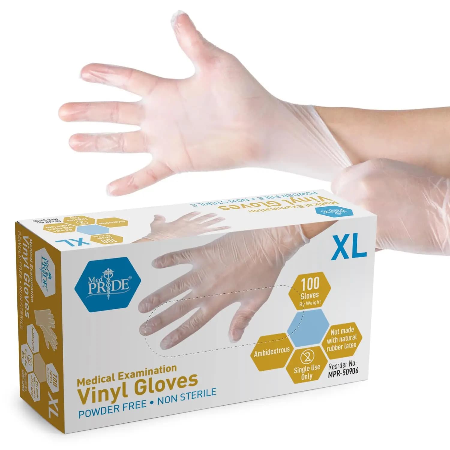 Guanti Monouso in Vinile per Esami, Senza Lattice e Senza Polvere, Ultra Resistenti per Settore Sanitario e Manipolazione Alimenti (X-Large, Confezione da 100)