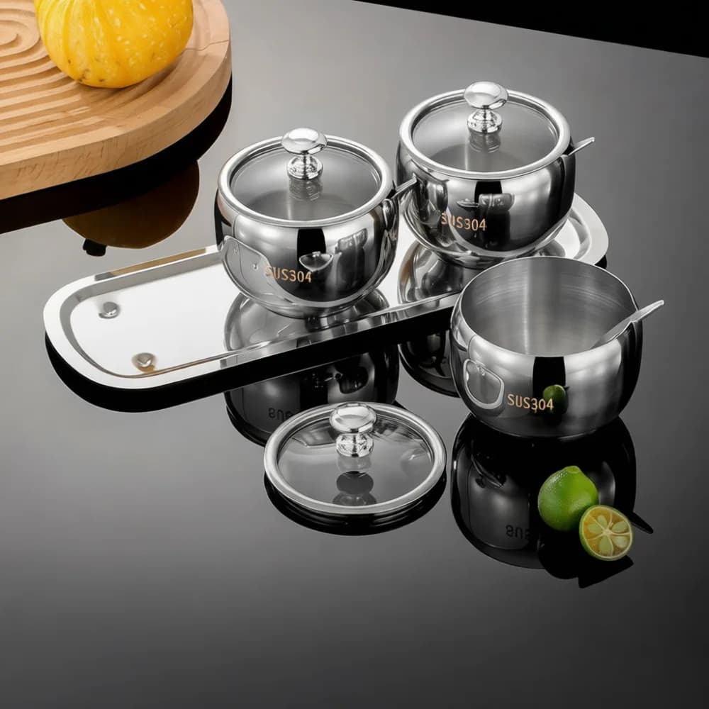 Luxury Kitchen Seasoning Container Set 304 Stainless Steel Spice Jar Glass Storage Holder For Home Cooking Picnic Supplies