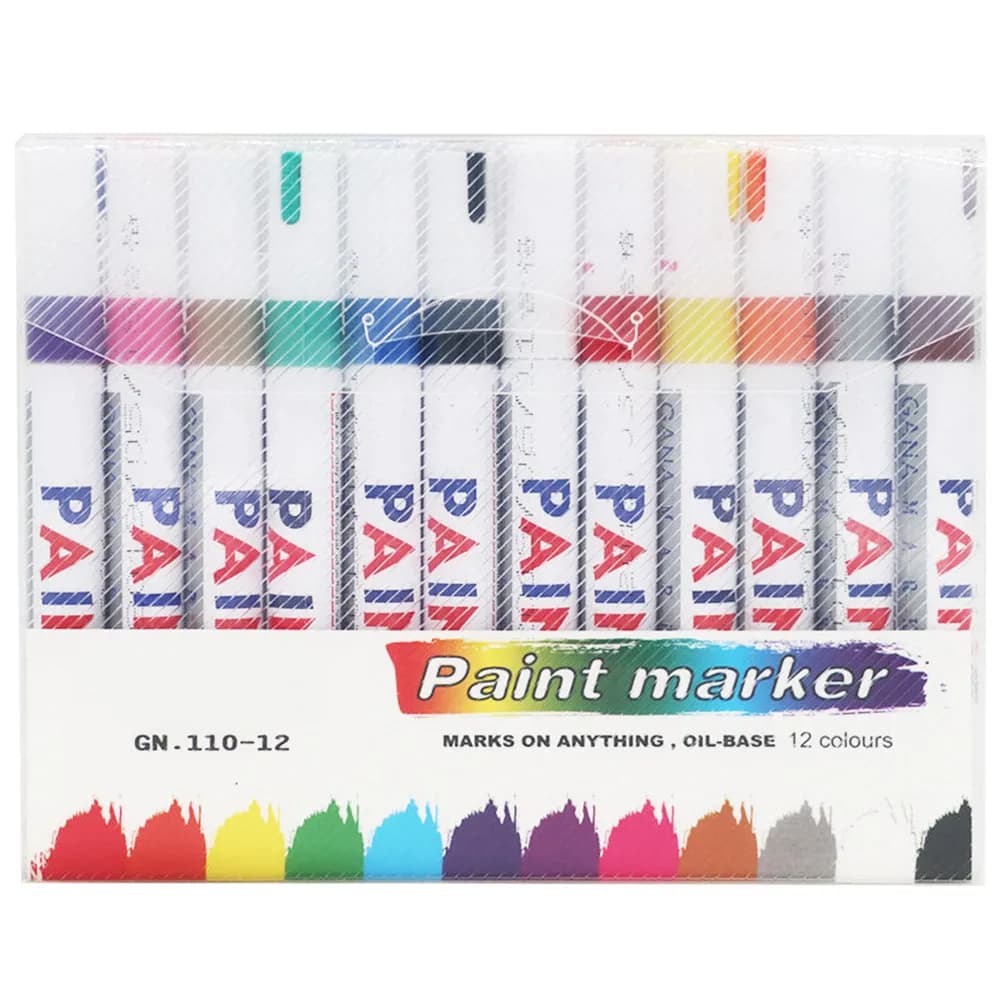 Kit di 12 Pennarelli per Pneumatici Auto, 12 Colori per Riparazione e Prevenzione dell'Ossidazione, Vernice per Ritocchi Automobilistici