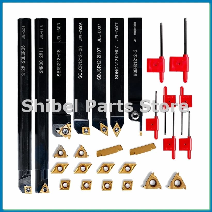 Tool set for lathe thread 21 pieces - 7 pieces boring bar with 1/2 inch swivel stem with 14 inserts in hard metal indexable B-A10G