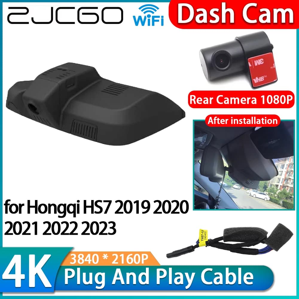 Videoregistratore DVR WiFi 4K per Hongqi H7 Facelift 2016-2021, Dash Cam con Telecamera Anteriore e Posteriore, Registrazione in Loop
