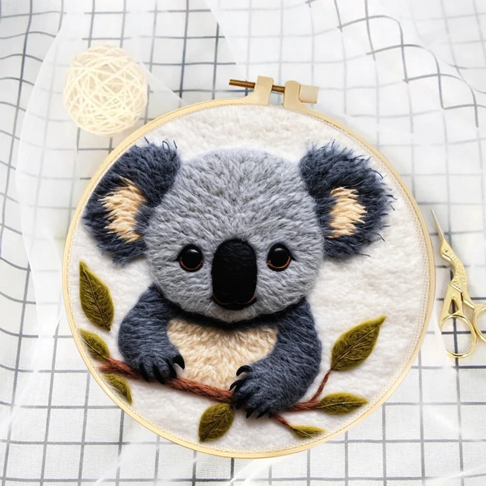CHENISTORY Modern Needle Felting Painting With Frame Kit Koala Animal For Adults Wool Embroidery Kit Felting For Beginners