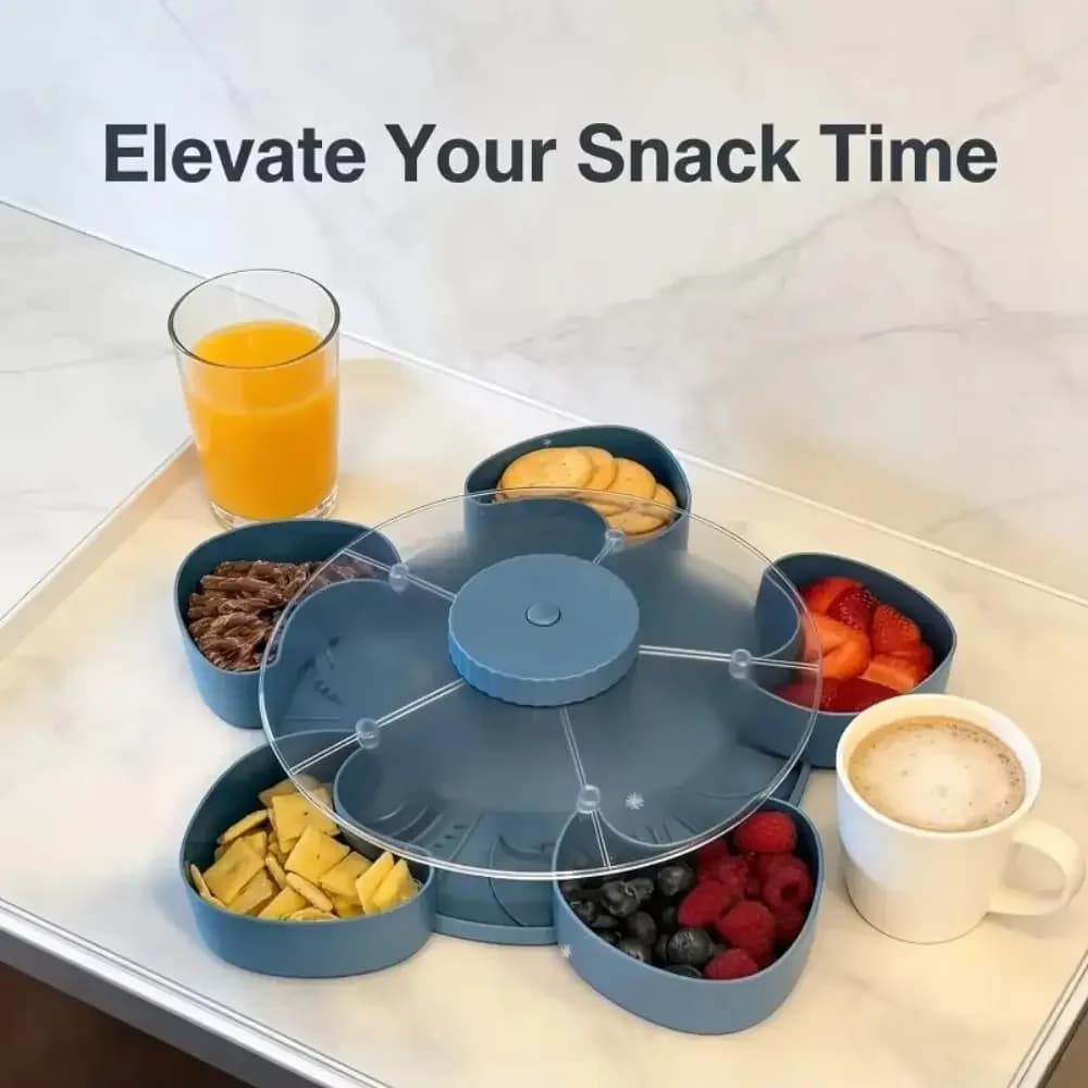 360 ° Scatola Girevole per Snack, Vassoio Diviso in 6 Scomparti con Coperchio, Contenitore Antipolvere per Noci e Frutta Secca per Casa e Feste