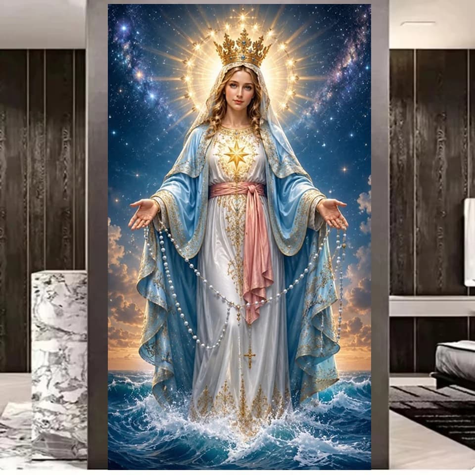 Full Diamond Painting Christmas Gift Madonna and Child Crowned Virgin Mary Flower DIY Diamond Mosaic Embroidery Religious Art