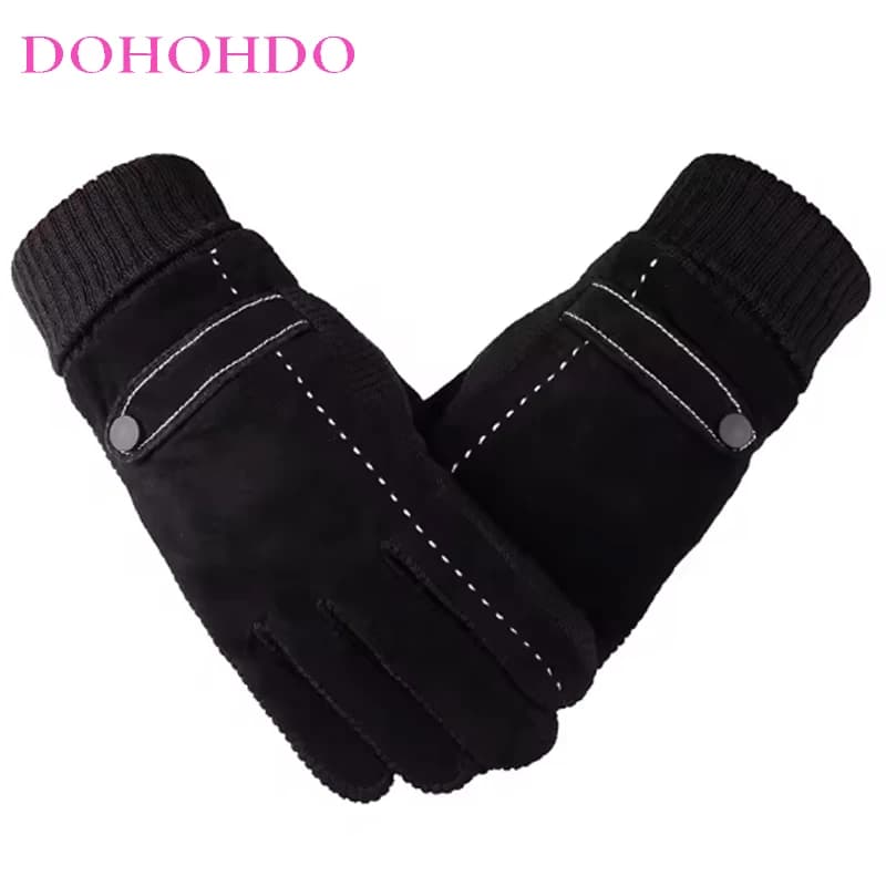 Guanti Neri da Uomo in Pelle di Maiale per Equitazione e Guida, con Touch Screen, Antiscivolo, Caldi e Felpati, per Moto Autunno Inverno