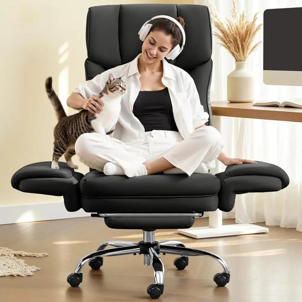 Sedia da Ufficio Grande e Alta, Poltrona Direzionale in Pelle Larga 400LBS, Braccioli Reversibili o Gambe Incrociate, 135 ° Sedia Reclinabile con Schienale Alto