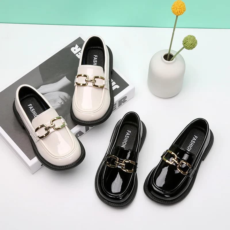PU Leather Shoes for Kids Metal Buckle Shoes Casual for Kids Mary Jane Shoes Anti-slip for Peasants Boy Shoes Moccasin Style British